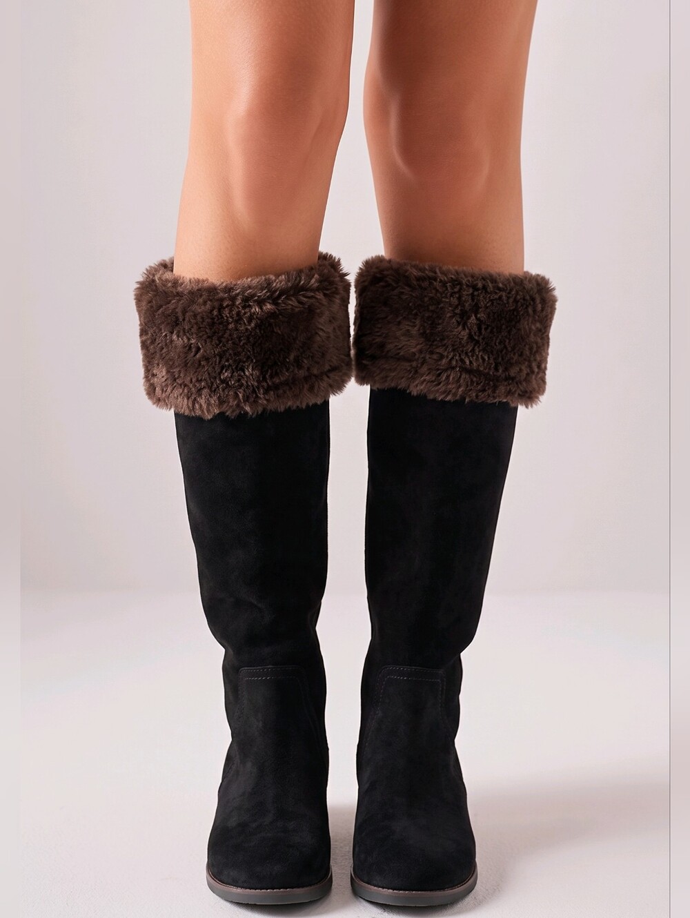 Sam Edelman Orlando Black Suede & Faux Fur Over the Knee Boots Cabincore Size 8M